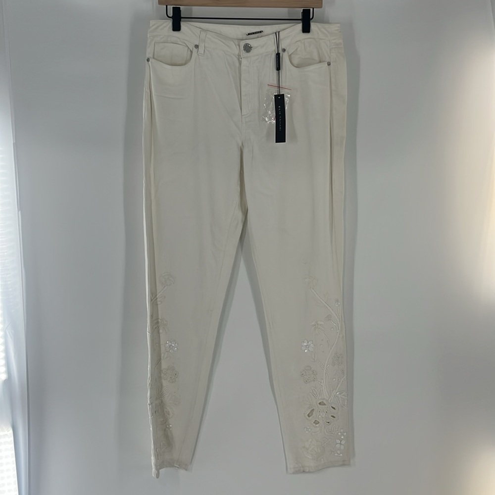 Elie Tahari White Straight Leg Embellished Ankle Pants Jeans Size 29 NWT